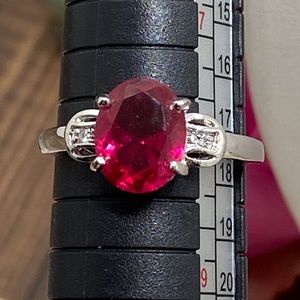Gorgeous sparkly China GR sighed pink crystal rhinestone silver tone ring size 8